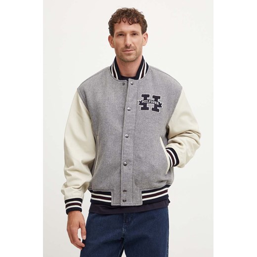 Tommy Hilfiger kurtka bomber wełniana kolor szary zimowa MW0MW37032 ze sklepu ANSWEAR.com w kategorii Kurtki męskie - zdjęcie 174096112