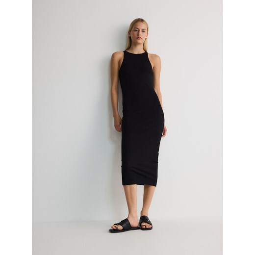 Reserved - Sukienka maxi z bawełnianej dzianiny - czarny ze sklepu Reserved w kategorii Sukienki - zdjęcie 174099433