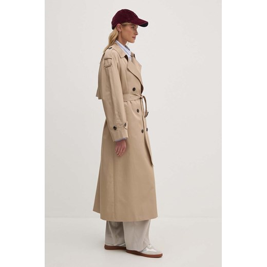 Tommy Hilfiger trencz bawełniany kolor beżowy przejściowy WW0WW43336 ze sklepu ANSWEAR.com w kategorii Płaszcze damskie - zdjęcie 174101231