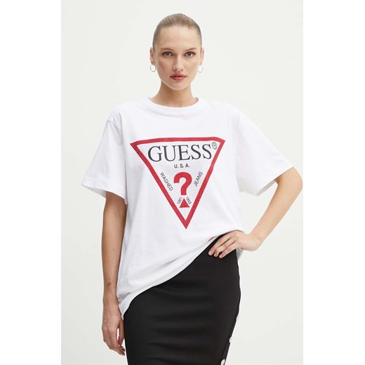 Guess t-shirt bawełniany SHINY damski kolor biały W4YI34 I3Z14 ze sklepu ANSWEAR.com w kategorii Bluzki damskie - zdjęcie 174101413