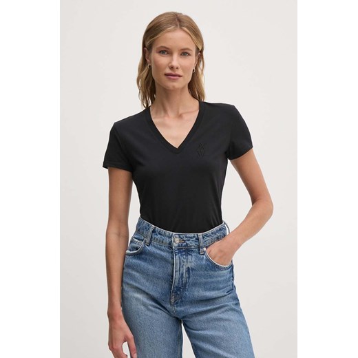 Armani Exchange t-shirt bawełniany damski kolor czarny 6DYT01 YJ8QZ ze sklepu ANSWEAR.com w kategorii Bluzki damskie - zdjęcie 174101422