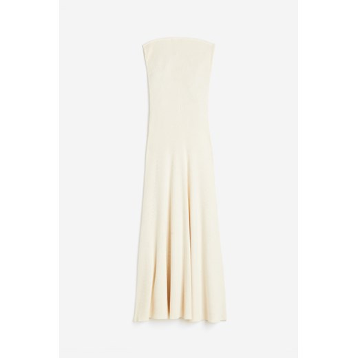 H & M - Sukienka bandeau z dzianiny w prążki - Biały H & M XL H&M