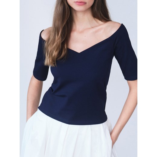 Reserved - Bluzka z wiskozą - granatowy Reserved XL Reserved