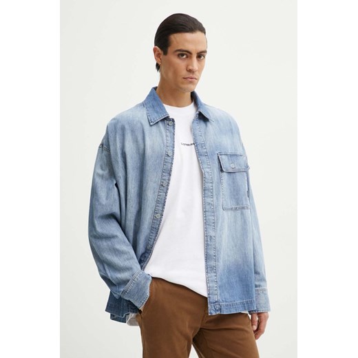 G-Star Raw koszula jeansowa męska kolor niebieski relaxed z kołnierzykiem klasycznym D25517-D539 ze sklepu ANSWEAR.com w kategorii Koszule męskie - zdjęcie 174108132