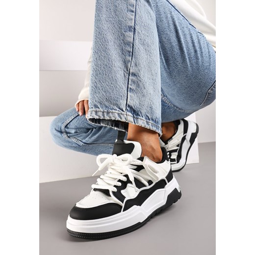 Czarne Sznurowane Sneakersy na Płaskiej Podeszwie Eviline ze sklepu renee.pl w kategorii Buty sportowe damskie - zdjęcie 174111233
