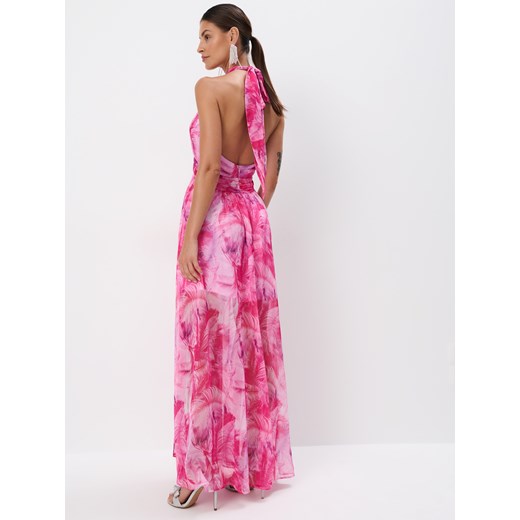 Różowa sukienka Mohito w stylu boho z dekoltem v bez rękawów