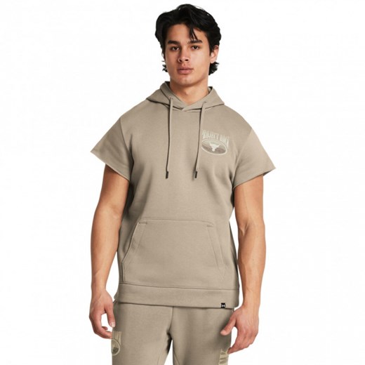 Męska bluza treningowa nierozpinana z krótkim rękawem Under Armour Project Rock Q1 SS Icon Fleece HD - beżowa ze sklepu Sportstylestory.com w kategorii Bluzy męskie - zdjęcie 174115692