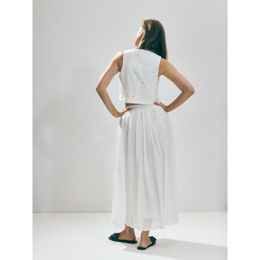 Reserved - Spódnica midi z wiskozy - złamana biel Reserved M Reserved