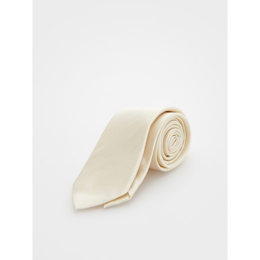 Reserved - Wąski jedwabny krawat - kremowy Reserved ONE SIZE Reserved