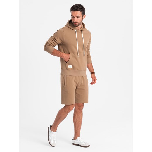Męski komplet dresowy bluza kangurka + szorty – brązowy V2 Z75 XXL ombre