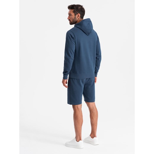 Męski dresowy komplet bluza kangurka + szorty – ciemnoniebieski V4 Z75 XL ombre