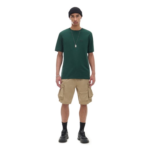 Cropp - Ciemnozielony T-shirt z haftem - zielony Cropp XS Cropp