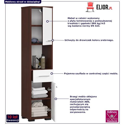 Klasyczny regał łazienkowy wenge + biały - Orraro 3X Elior One Size Edinos.pl