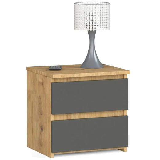 Minimalistyczna szafka nocna dąb artisan + grafit - Atika 3X ze sklepu Edinos.pl w kategorii Stoliki i szafki nocne - zdjęcie 174123654