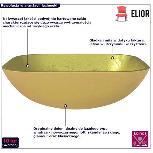 Złota umywalka nablatowa stylu glamour - Jedris Elior One Size Edinos.pl