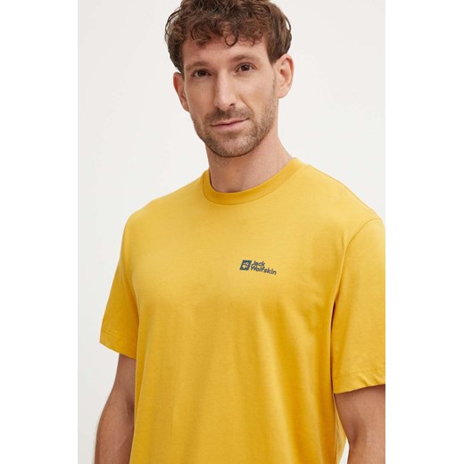 Jack Wolfskin t-shirt bawełniany Essential kolor żółty gładki 1808382 ze sklepu ANSWEAR.com w kategorii T-shirty męskie - zdjęcie 174126462