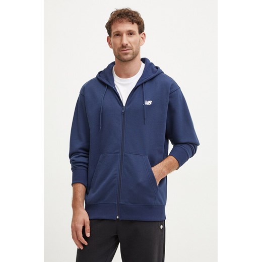 New Balance bluza męska kolor granatowy z kapturem gładka MJ41501NNY ze sklepu ANSWEAR.com w kategorii Bluzy męskie - zdjęcie 174126523
