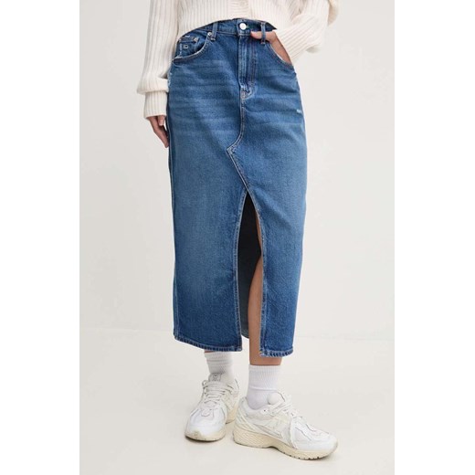 Tommy Jeans spódnica jeansowa kolor niebieski midi prosta DW0DW18225 ze sklepu ANSWEAR.com w kategorii Spódnice - zdjęcie 174126891