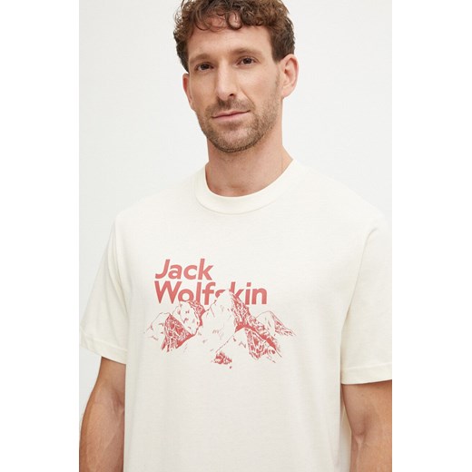 Jack Wolfskin t-shirt bawełniany Bergblick męski kolor beżowy z nadrukiem A60070 ze sklepu ANSWEAR.com w kategorii T-shirty męskie - zdjęcie 174127033