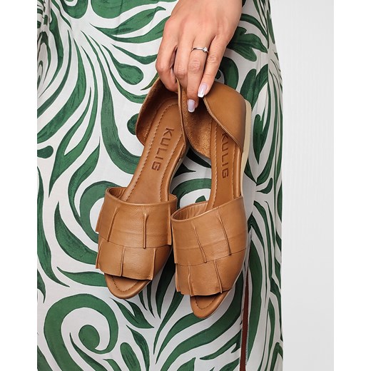 brązowe sandały damskie skórzane na płaskim obcasie 102-552-RUDY Kulig 37 KULIG