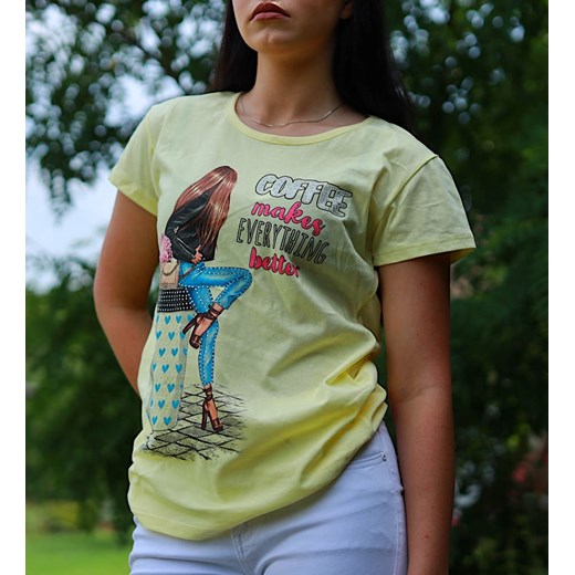 Żółta koszulka t-shirt z dziewczyną /H ub769 S191/ ze sklepu Pantofelek24.pl w kategorii Bluzki damskie - zdjęcie 174135914