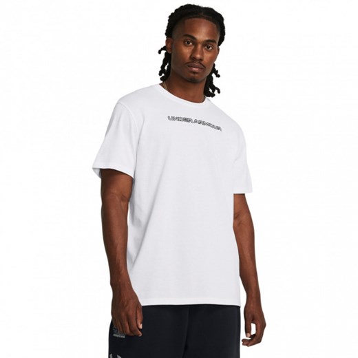 Męski t-shirt z nadrukiem Under Armour UA HW Logo Overlay EMB SS - biały ze sklepu Sportstylestory.com w kategorii T-shirty męskie - zdjęcie 174137563