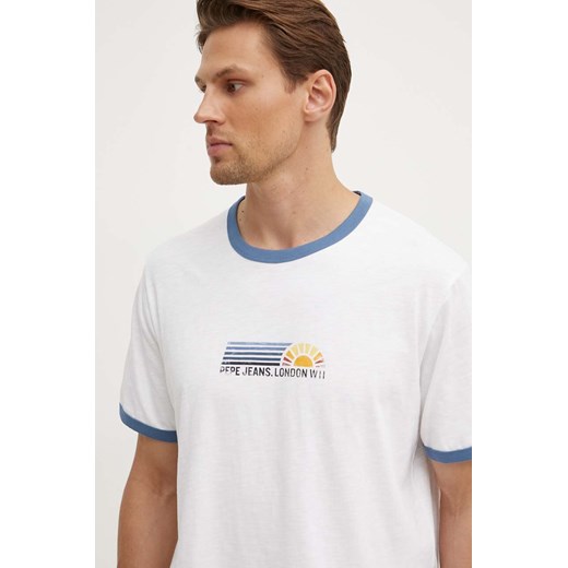 Pepe Jeans t-shirt bawełniany ADAN męski kolor biały z nadrukiem PM509437 ze sklepu ANSWEAR.com w kategorii T-shirty męskie - zdjęcie 174139201
