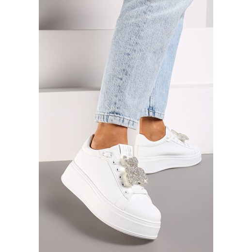 Białe Sneakersy Ozdobione Brokatowym Misiem Nevithaya ze sklepu renee.pl w kategorii Buty sportowe damskie - zdjęcie 174139764