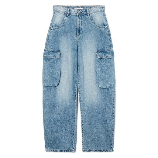 Cropp - Szerokie jeansy z efektem sprania - niebieski Cropp 40 Cropp