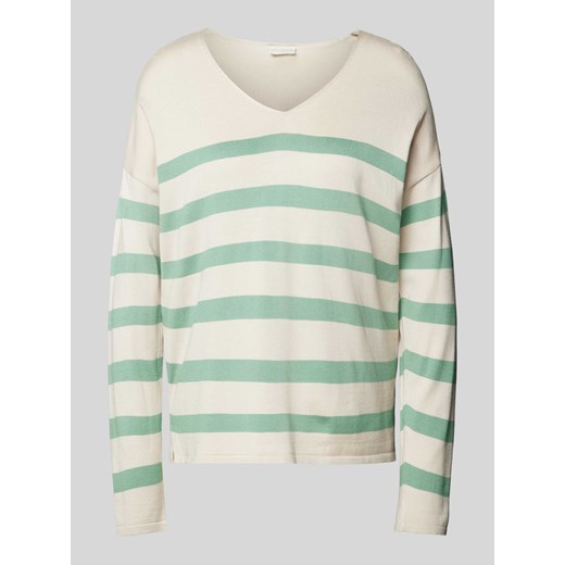 Sweter z dzianiny z zaokrąglonym dekoltem w serek ze sklepu Peek&Cloppenburg  w kategorii Swetry damskie - zdjęcie 174141904