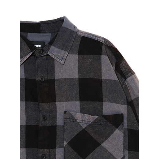 Cropp - Koszula w kratę z kieszonką - surowy granatowy Cropp L Cropp