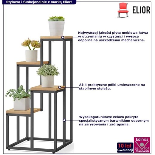 Regał kwietnik z 4 półkami dąb + czarny - Agix Elior One Size Edinos.pl