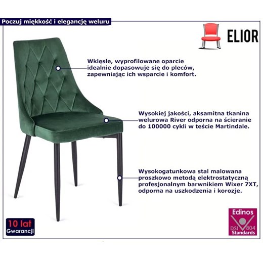 Zielone welurowe pikowane krzesło - Ziso Elior One Size Edinos.pl