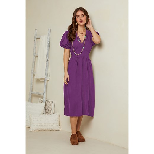 Rodier Lin Lniana sukienka w kolorze fioletowym Rodier Lin S/M okazyjna cena Limango Polska