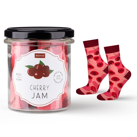 Skarpetki damskie różowe SOXO cherry jam w słoiku ze sklepu Sklep SOXO w kategorii Skarpetki damskie - zdjęcie 174155194