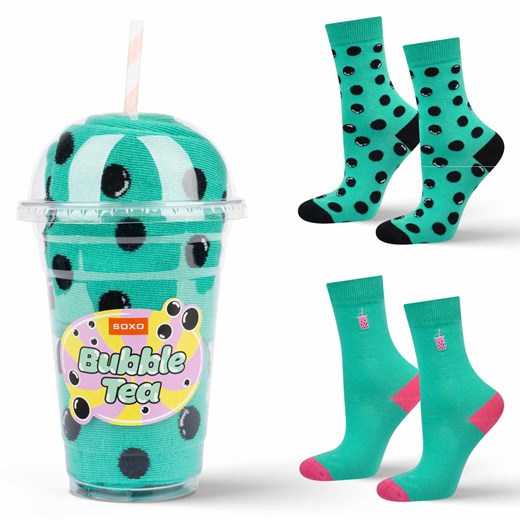 Skarpetki męskie damskie Soxo turkusowe Bubble Tea - 2 Pary ze sklepu Sklep SOXO w kategorii Skarpetki męskie - zdjęcie 174155204