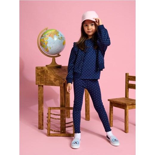 Sinsay - Bawełniane legginsy w kropki - granatowy ze sklepu Sinsay w kategorii Spodnie dziewczęce - zdjęcie 174156370