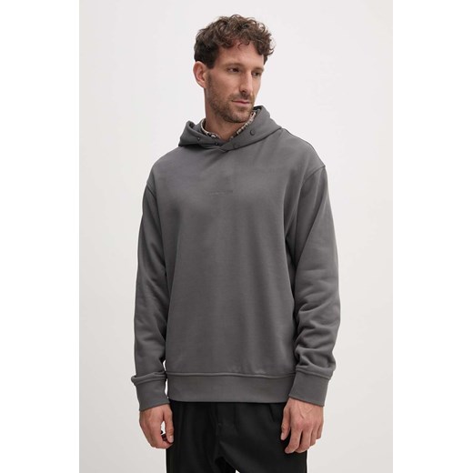 Armani Exchange bluza bawełniana męska kolor szary z kapturem z nadrukiem 6DZMLJ ZJ4XZ ze sklepu ANSWEAR.com w kategorii Bluzy męskie - zdjęcie 174156923