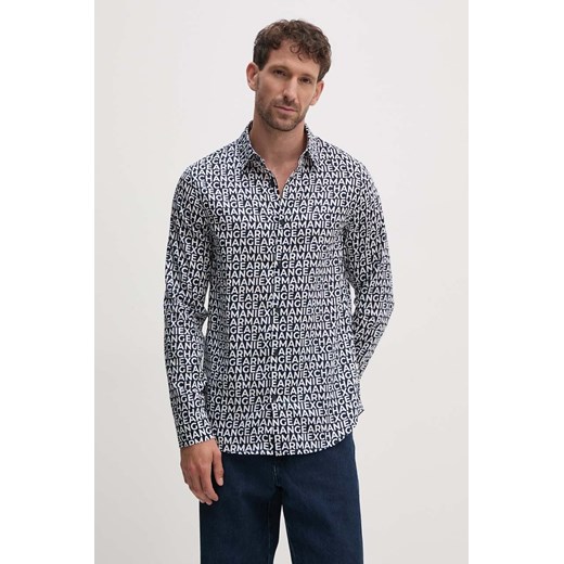 Armani Exchange koszula bawełniana męska kolor granatowy regular z kołnierzykiem klasycznym 6DZC45 ZNZRZ ze sklepu ANSWEAR.com w kategorii Koszule męskie - zdjęcie 174156960
