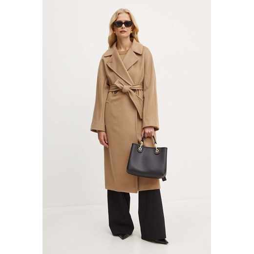 Weekend Max Mara płaszcz wełniany kolor brązowy przejściowy oversize 2425016092600 ze sklepu ANSWEAR.com w kategorii Płaszcze damskie - zdjęcie 174157004