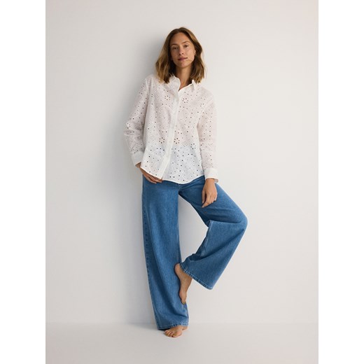 Reserved - Ażurowa koszula oversize - biały Reserved S Reserved