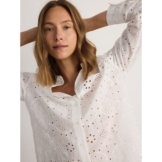 Reserved - Ażurowa koszula oversize - biały Reserved XL Reserved