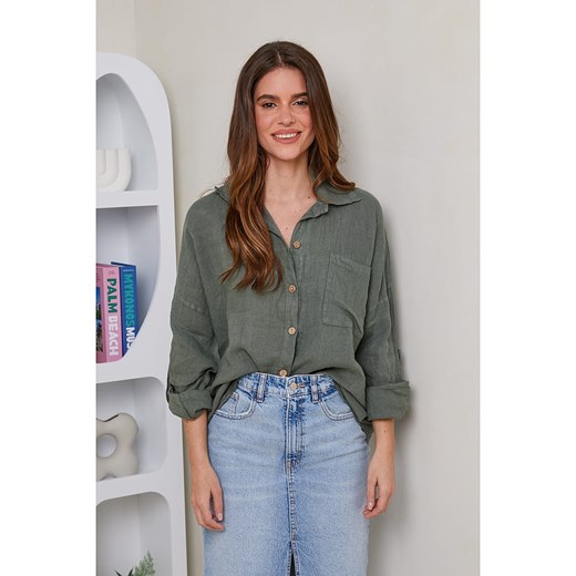 Rodier Lin Lniana koszula w kolorze khaki ze sklepu Limango Polska w kategorii Koszule damskie - zdjęcie 174162213