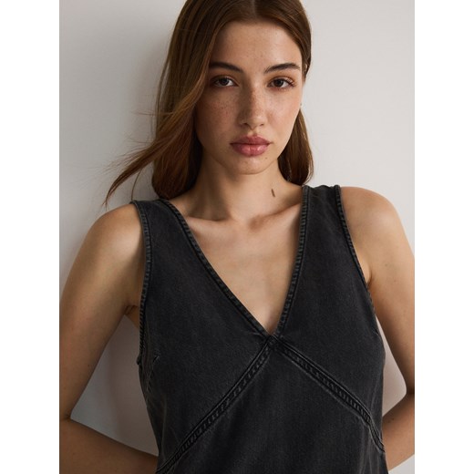 Reserved - Jeansowa sukienka midi z lyocellem - czarny Reserved XL Reserved