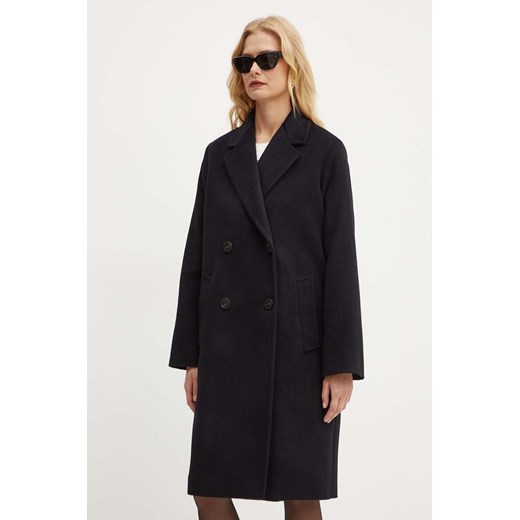 Weekend Max Mara płaszcz wełniany kolor czarny przejściowy dwurzędowy 2425016052600 ze sklepu ANSWEAR.com w kategorii Płaszcze damskie - zdjęcie 174166051