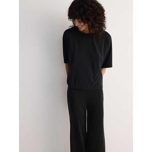 Reserved - Dzianinowy t-shirt z modalem - czarny ze sklepu Reserved w kategorii Bluzki damskie - zdjęcie 174168353