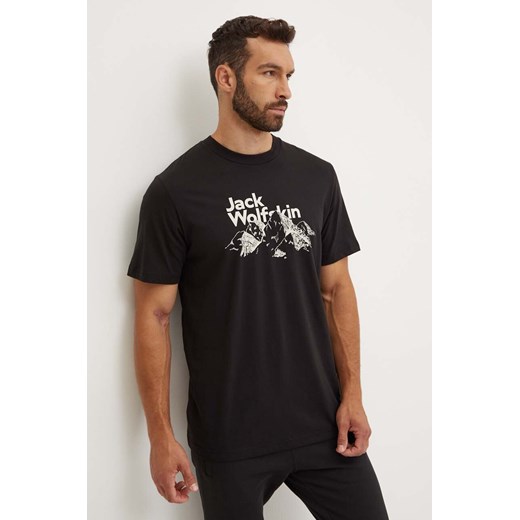 Jack Wolfskin t-shirt bawełniany Bergblick męski kolor czarny z nadrukiem A60070 ze sklepu ANSWEAR.com w kategorii T-shirty męskie - zdjęcie 174174041