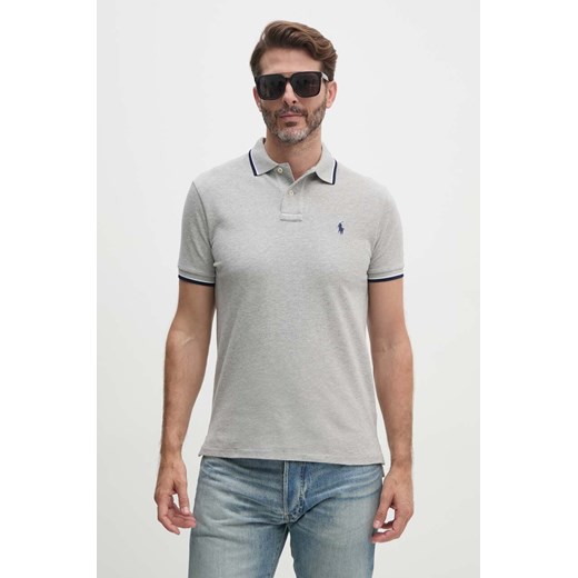 Polo Ralph Lauren polo bawełniane kolor szary gładki ze sklepu ANSWEAR.com w kategorii T-shirty męskie - zdjęcie 174174081