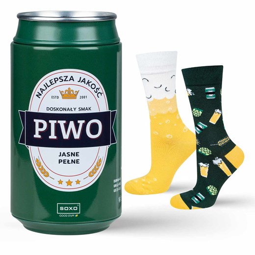 Skarpetki męskie kolorowe SOXO GOOD STUFF zabawne piwo jasne pełne w puszce na prezent ze sklepu Sklep SOXO w kategorii Skarpetki dziecięce - zdjęcie 174177941