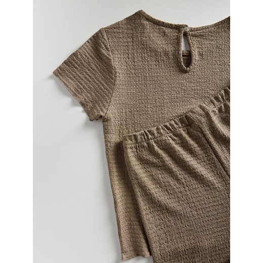 Reserved - Dwuczęściowa piżama ze strukturalnej dzianiny - beżowy Reserved S Reserved